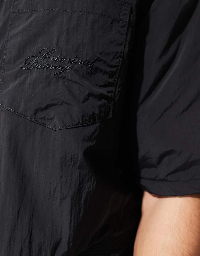 Asos Criminal Damage Padded Nylon Dragon Embroidered Shirt In Black