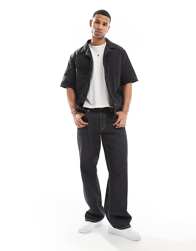 Asos Criminal Damage Padded Nylon Dragon Embroidered Shirt In Black