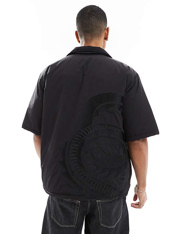 Asos Criminal Damage Padded Nylon Dragon Embroidered Shirt In Black