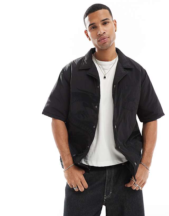 asos Criminal Damage Padded nylon dragon embroidered shirt in black
