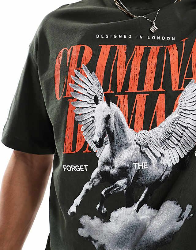 Asos Criminal Damage Pegasus T-shirt Green In Green