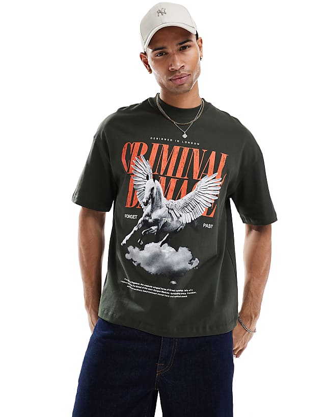 asos Criminal Damage Pegasus t-shirt green in green