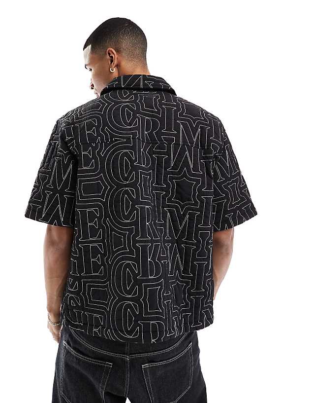 Asos Criminal Damage Quilt Embroidery Zip Shirt In Black