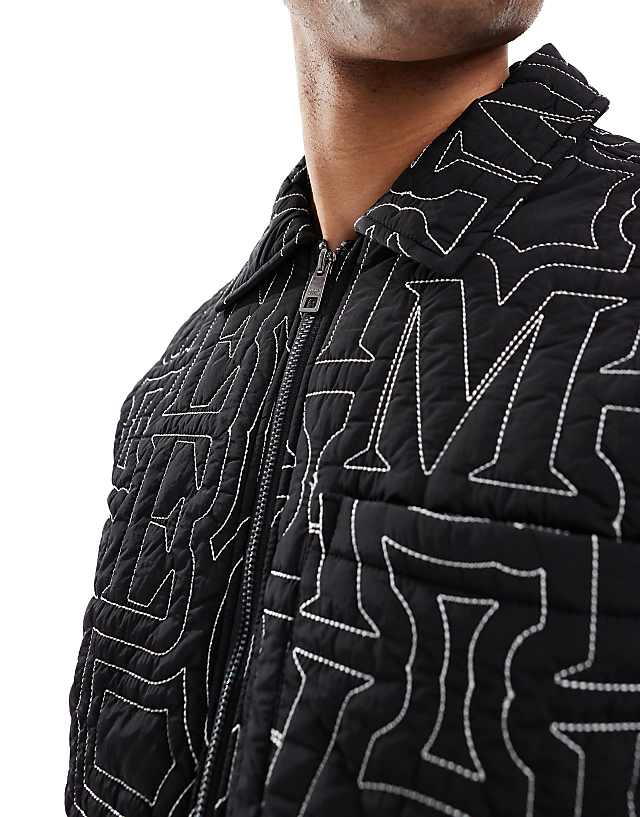 Asos Criminal Damage Quilt Embroidery Zip Shirt In Black