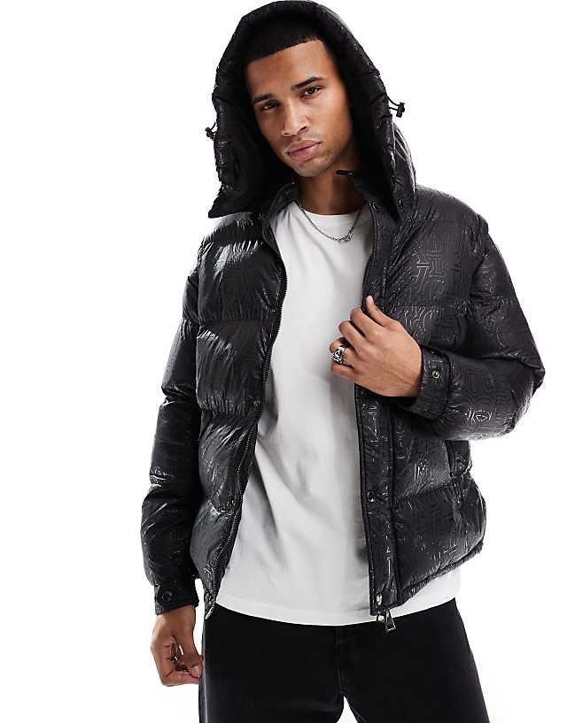 asos Criminal Damage Silicon logo print puffer in black