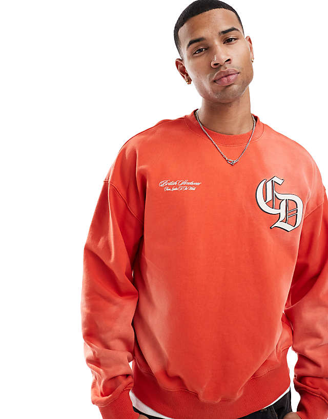 Asos Criminal Damage Spray Varsity Sweatshirt In Washed Red