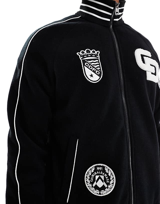 Asos Criminal Damage Towelling Tracksuit Jacket Black In Black