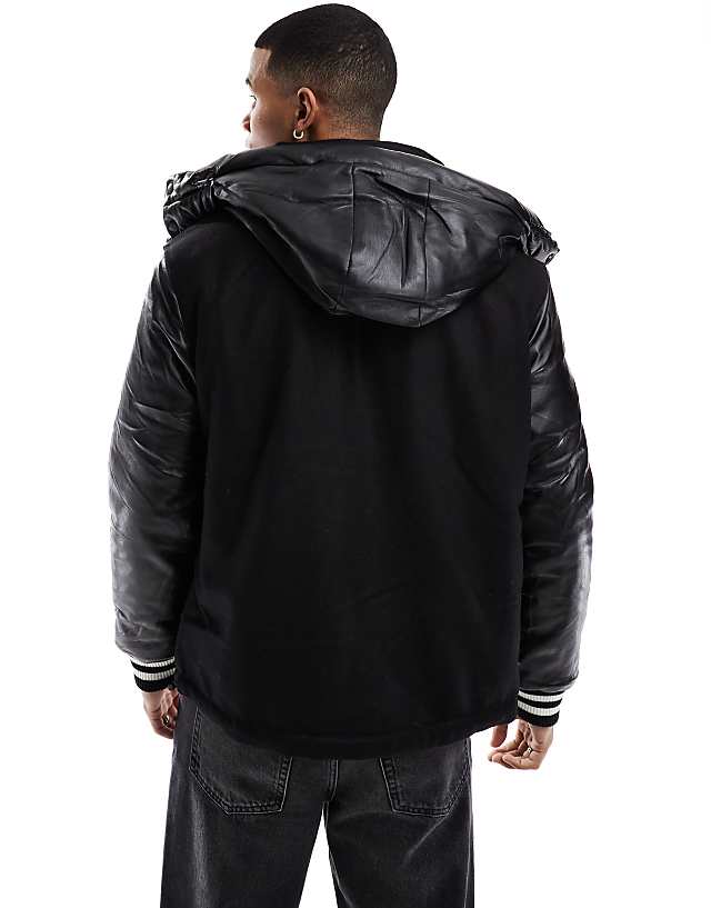 Asos Criminal Damage Varsity Puffer Jacket Black In Black
