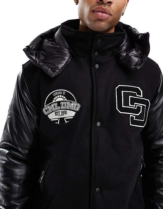 Asos Criminal Damage Varsity Puffer Jacket Black In Black