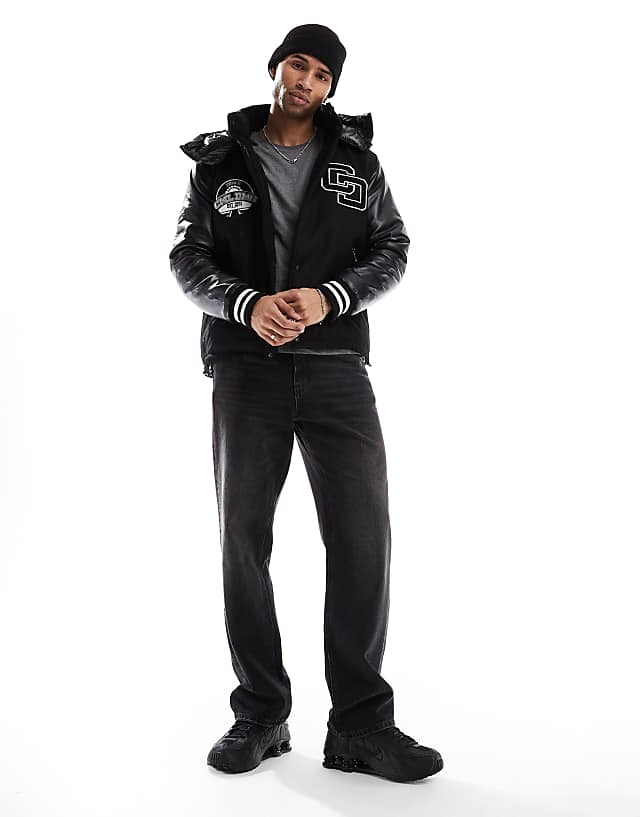 Asos Criminal Damage Varsity Puffer Jacket Black In Black