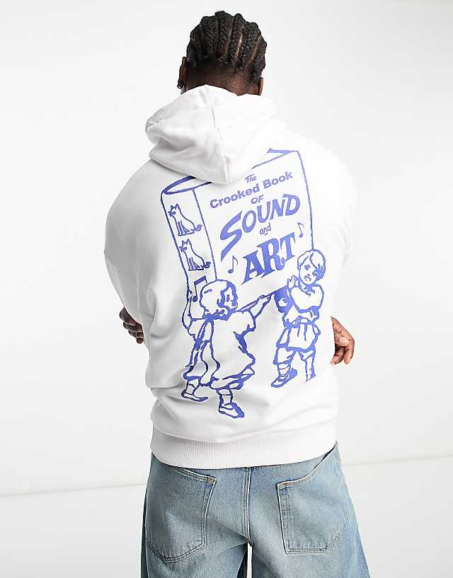 Asos Crooked Tongues Unisex Oversized Hoodie With Blue Sound Art Character Back Graphic Print In White