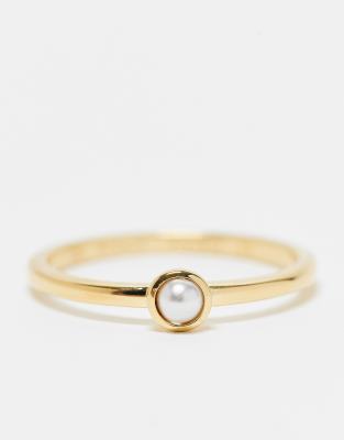 Asos Daisy London Dainty Faux Pearl Ring In 18ct Gold Plated Sterling Silver