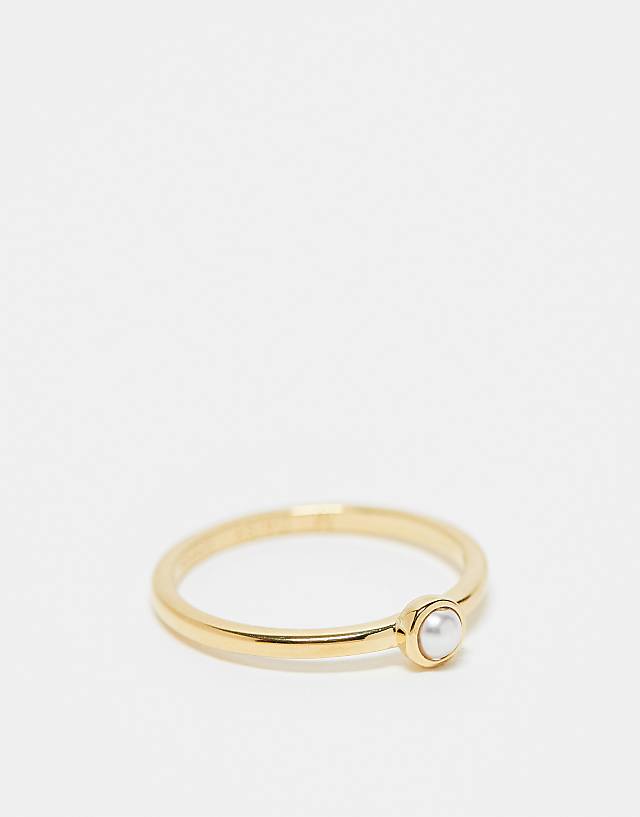 asos Daisy London dainty faux pearl ring in 18ct gold plated sterling silver