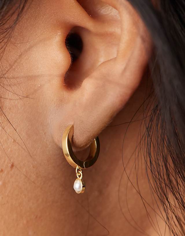 Asos Daisy London Faux Pearl Drop Hoop Earrings In 18ct Gold Plated Brass