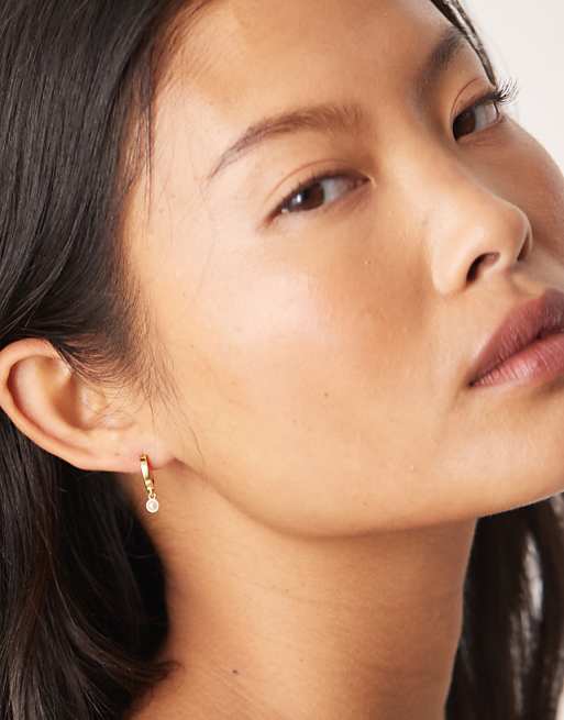 Asos Daisy London Faux Pearl Drop Hoop Earrings In 18ct Gold Plated Brass