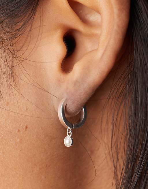 Asos Daisy London Faux Pearl Drop Hoop Earrings In 18ct Gold Plated Sterling Silver