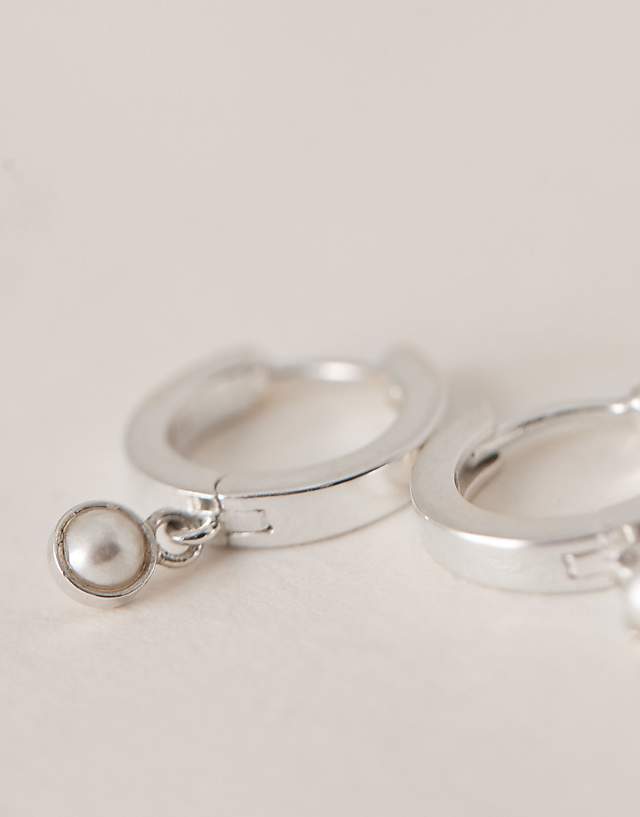 Asos Daisy London Faux Pearl Drop Hoop Earrings In 18ct Gold Plated Sterling Silver