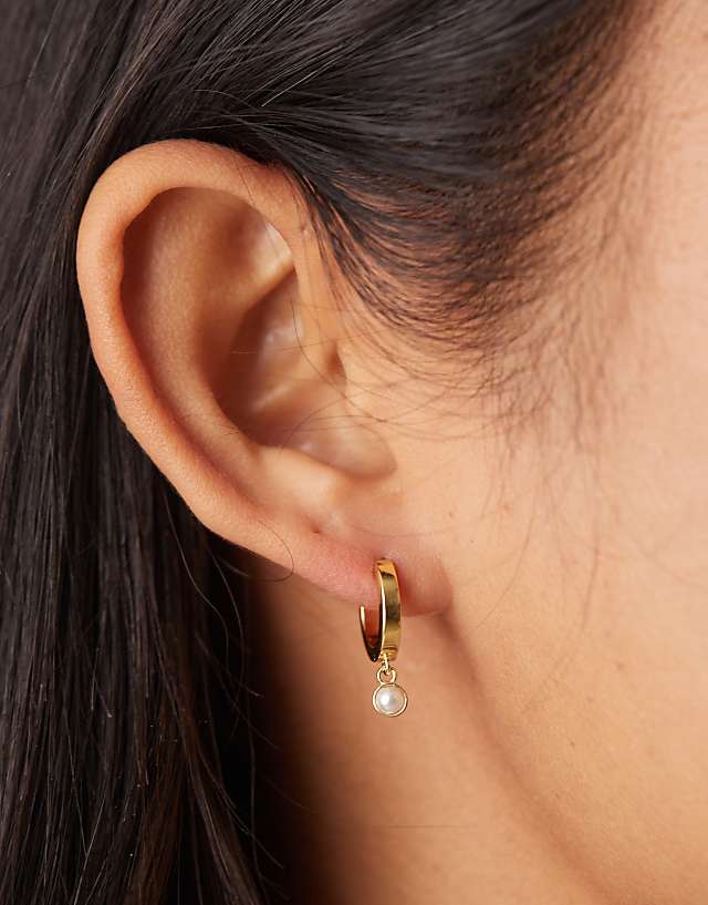 asos Daisy London faux pearl drop hoop earrings in 18ct gold plated brass