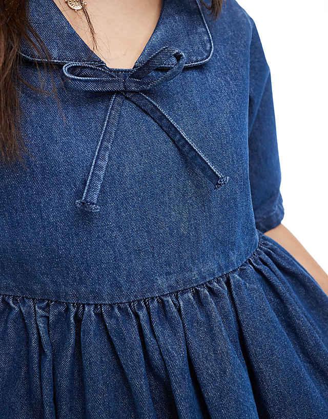 Asos Daisy Street Denim Smock Mini Dress In Vintage Blue