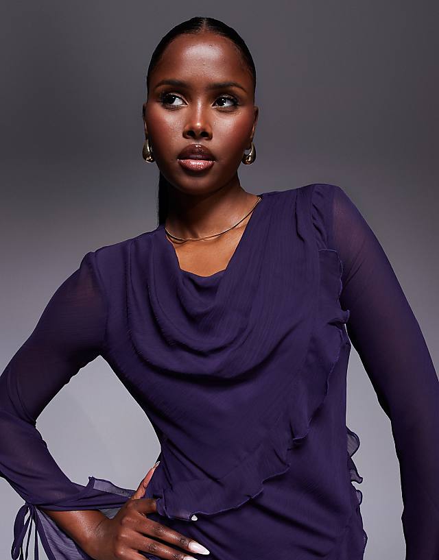 Asos Daska Chiffon Maxi Dress With Frill Details In Purple