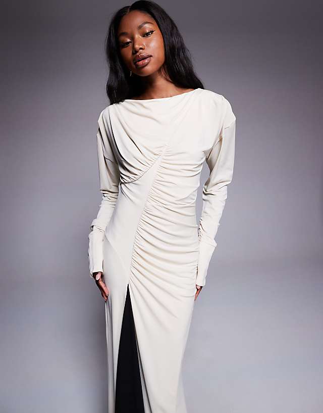 Asos Daska Exclusive High Neck Maxi Dress In Black And White