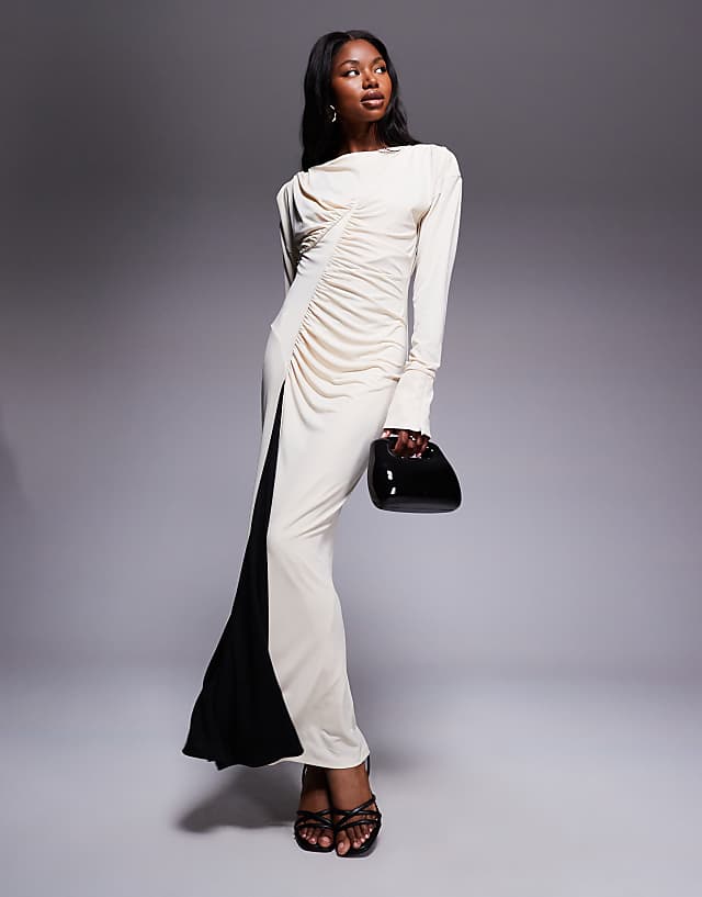 asos Daska exclusive high neck maxi dress in black and white