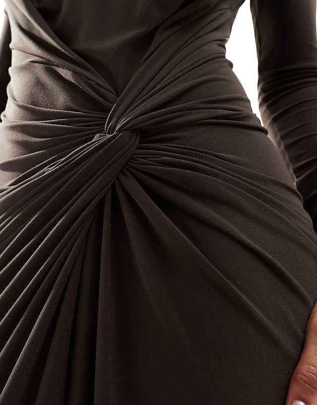 Asos Daska Exclusive High Neck Maxi Dress In Chocolate Brown