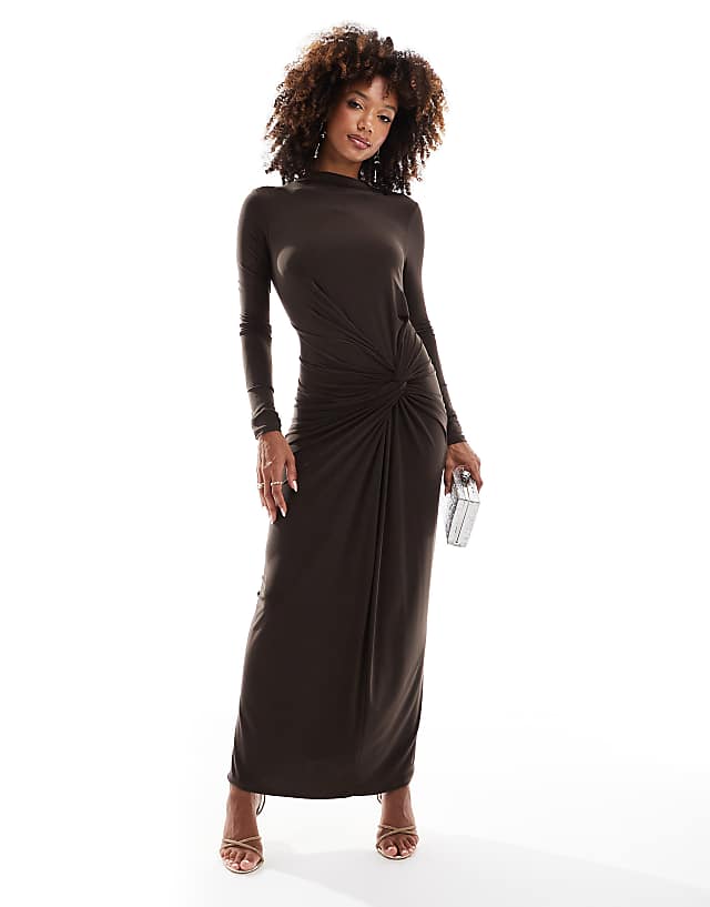 asos Daska exclusive high neck maxi dress in chocolate brown