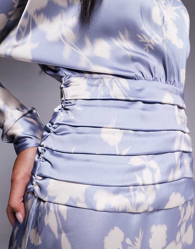 Asos Daska Satin Batwing Maxi Dress In Soft Blue Floral Print