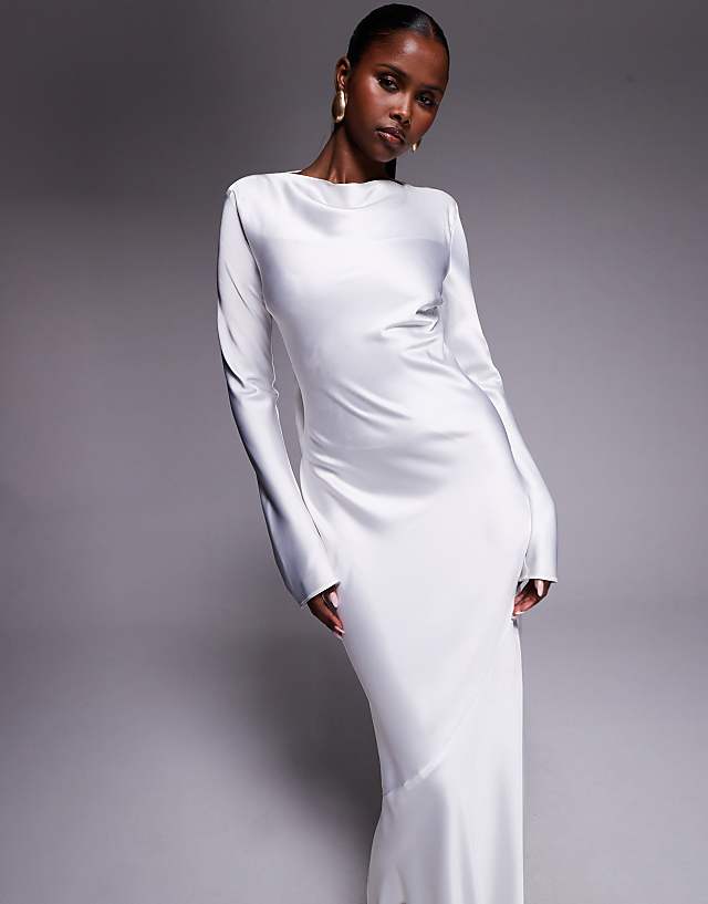 Asos Daska Satin Maxi Dress With Exaggerated Bow Back In Ivory