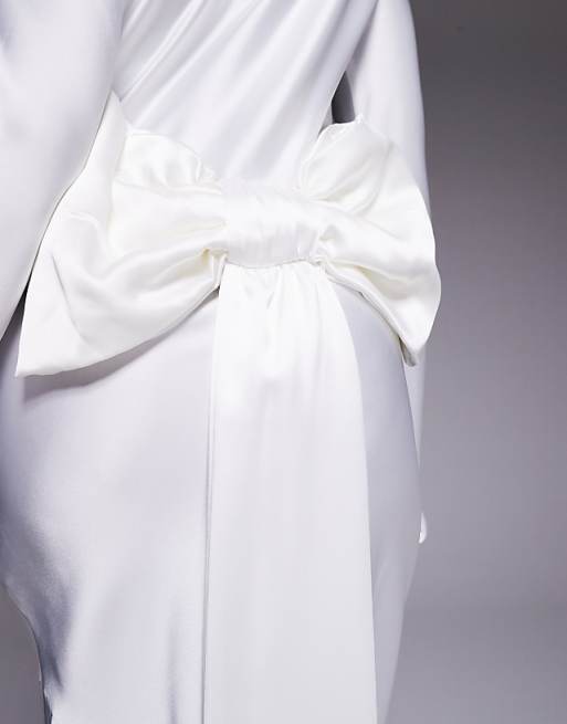 Asos Daska Satin Maxi Dress With Exaggerated Bow Back In Ivory