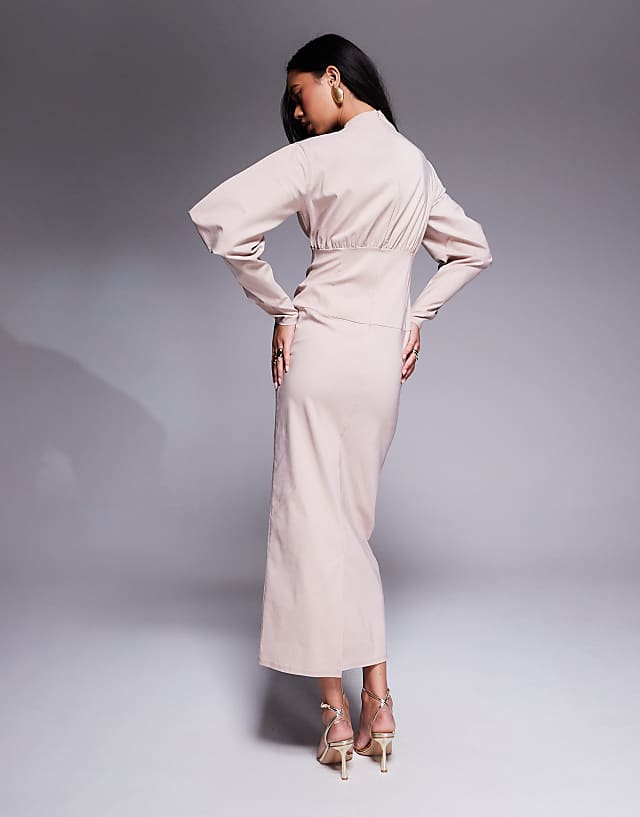 Asos Daska Structured Balloon Sleeve Maxi Dress In Sand