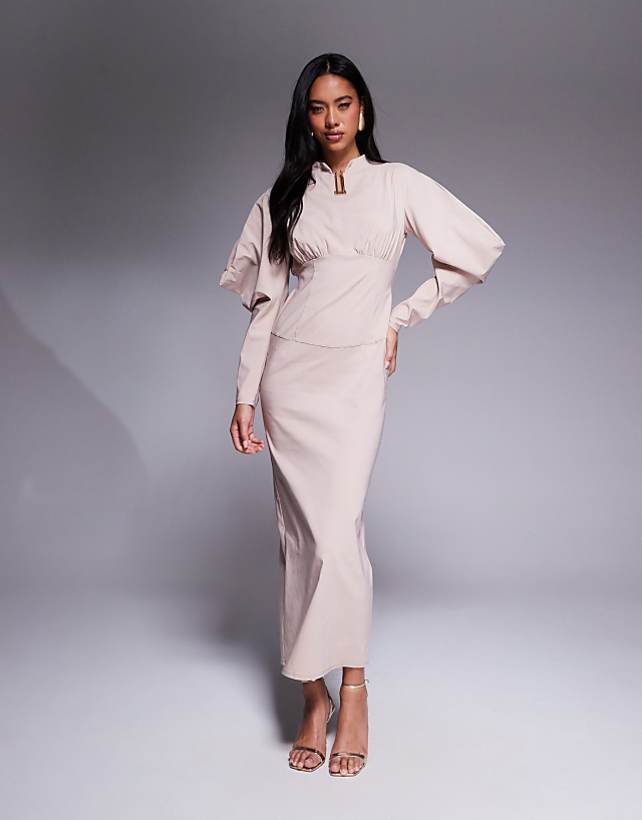 asos Daska structured balloon sleeve maxi dress in sand