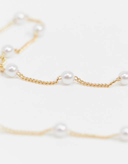Asos DesignB London Exclusive Pearl Choker Necklace In Gold
