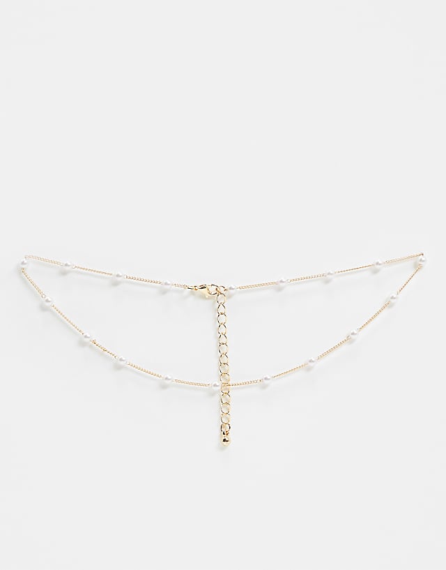 Asos DesignB London Exclusive Pearl Choker Necklace In Gold