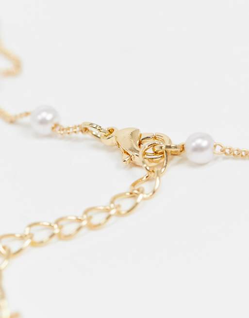 Asos DesignB London Exclusive Pearl Choker Necklace In Gold