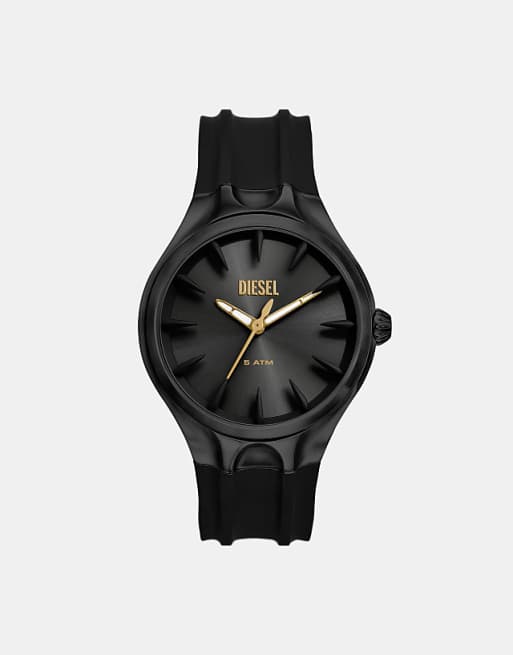 asos Diesel Men's D-sruptor streamline black silicone watch- BLACK