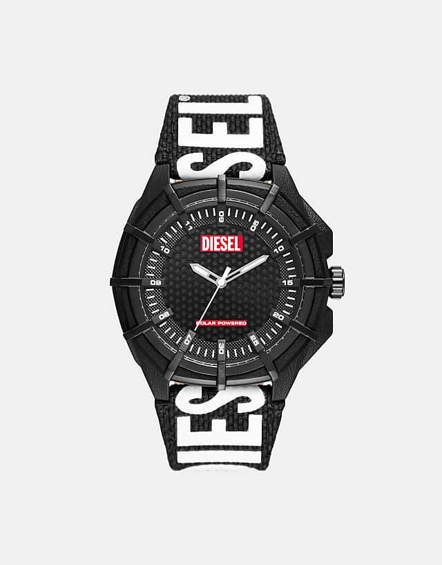 asos Diesel Men's Framed solar-powered black rpet watch- BLACK