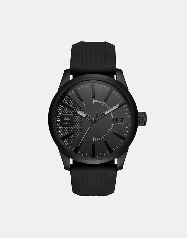asos Diesel Men's rasp analogue black silicone watch- BLACK