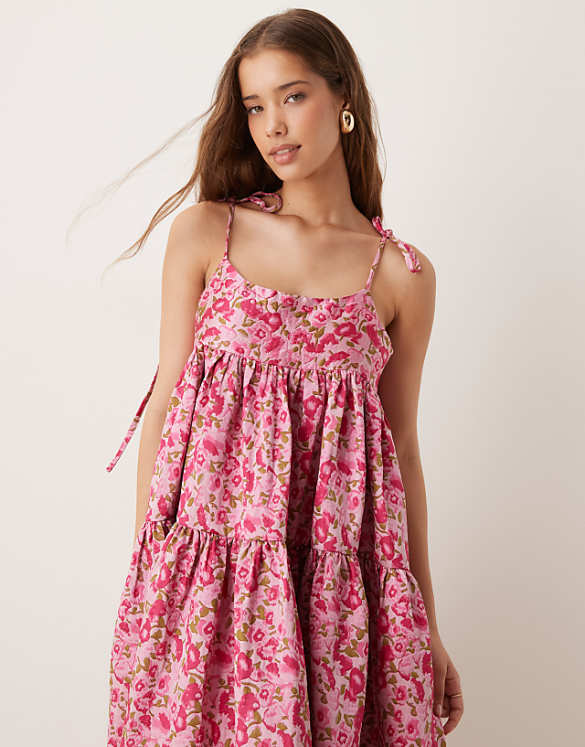 Asos Dream Sister Jane Babydoll Jacquard Midaxi Dress In Orchid