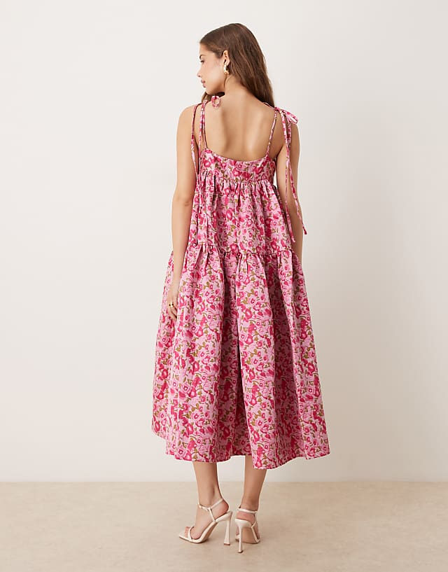 Asos Dream Sister Jane Babydoll Jacquard Midaxi Dress In Orchid