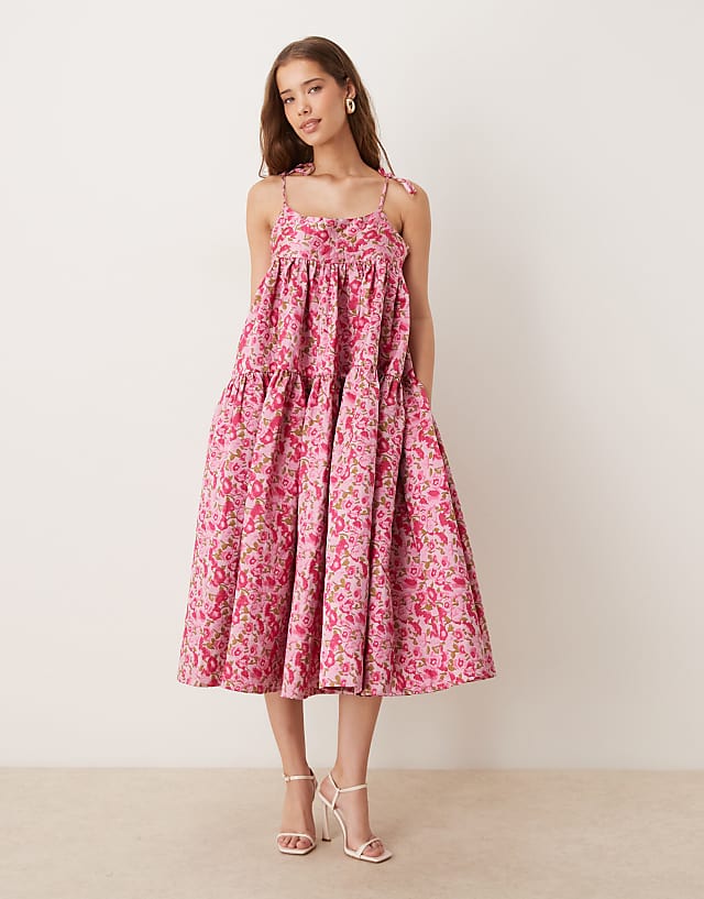 asos Dream Sister Jane babydoll jacquard midaxi dress in orchid