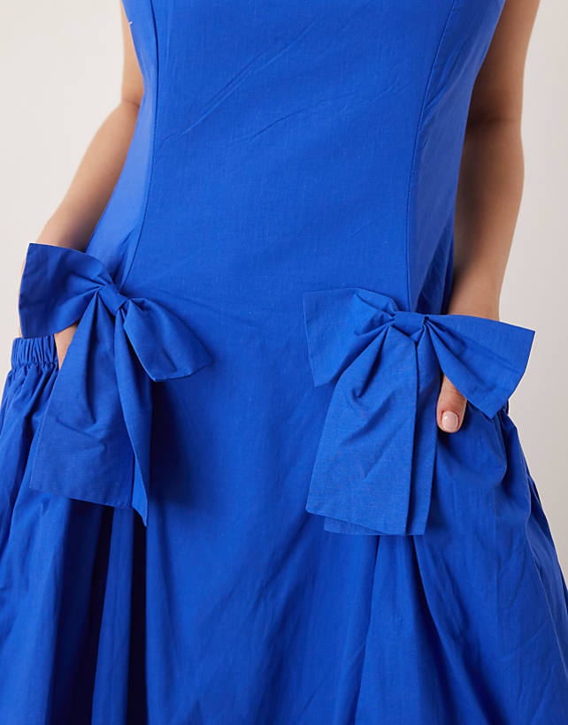 Asos Dream Sister Jane Drop Hem Bow Midaxi Dress In Cobalt