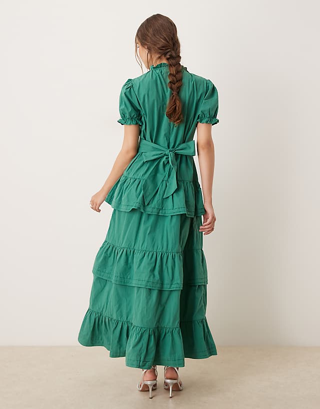 Asos Dream Sister Jane Puff Sleeve Tiered Maxi Dress In Green
