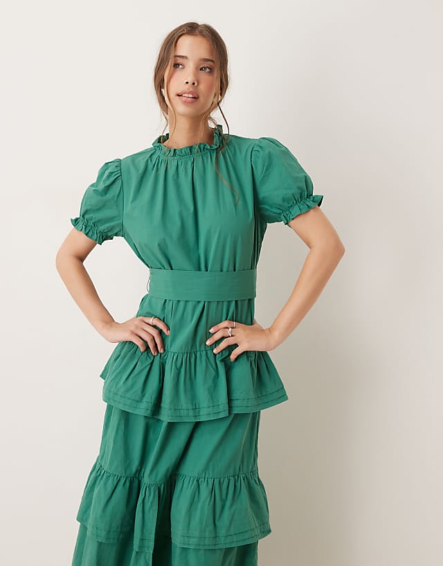 Asos Dream Sister Jane Puff Sleeve Tiered Maxi Dress In Green
