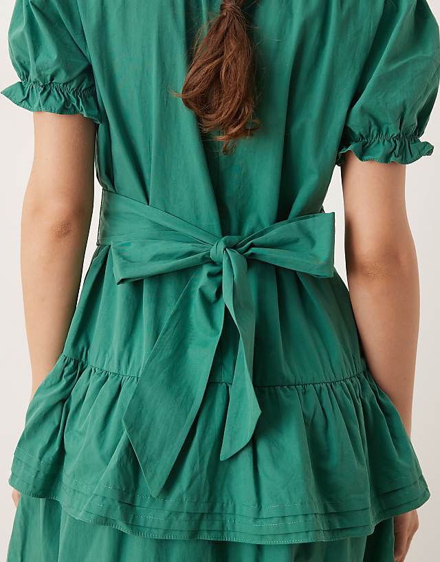 Asos Dream Sister Jane Puff Sleeve Tiered Maxi Dress In Green