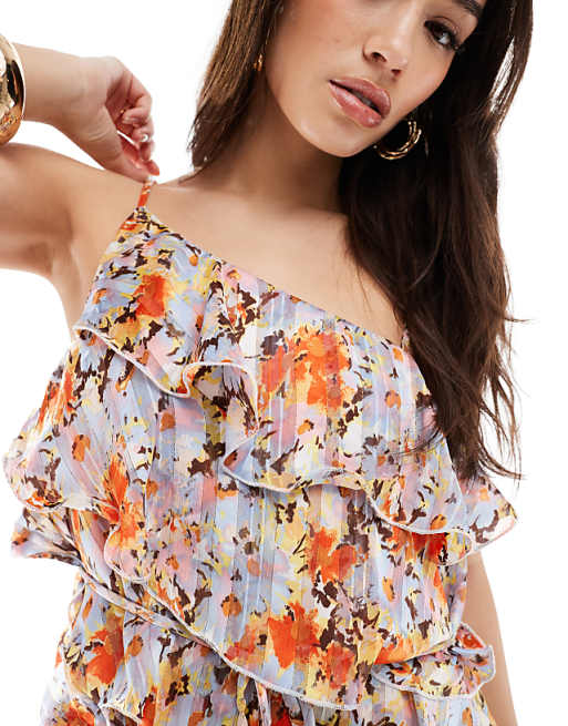 Asos Elliatt Coogera Mini Dress With Ruffles In Multi Print
