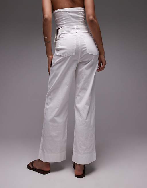 Asos Emory Park Belt Detail Wide Leg Linen Trouser Co-ord In White