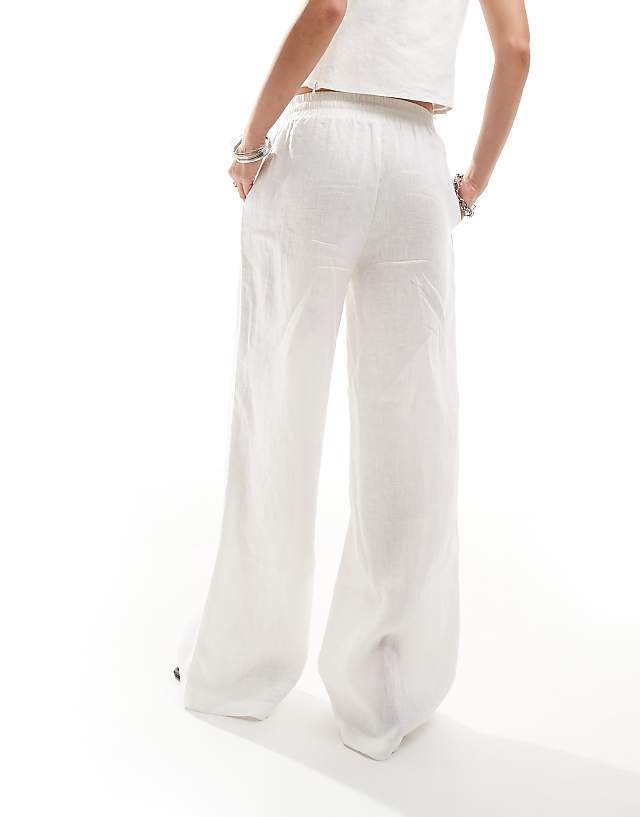 Asos Emory Park Linen Style Wide Leg Trousers In White Co-ord