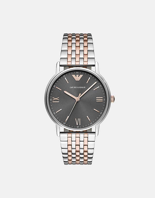 asos Emporio Armani Men's three-hand two-tone steel watch in 2-tone rose gold silver